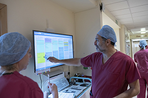 Using the new theatres software, Mr Toufan Bahrami, consultant cardiac surgeon, can view scheduling for all the operating theatres at Harefield on one screen at the same time