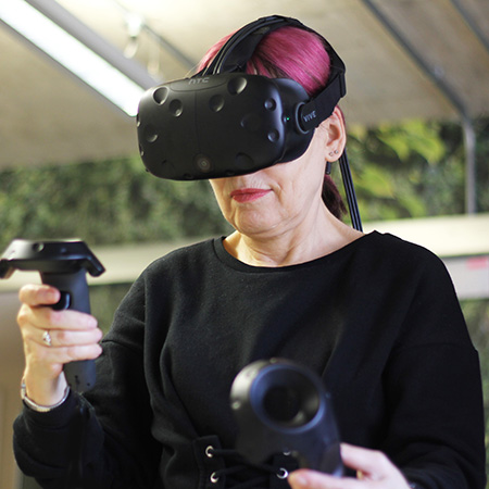 The rb&hArts team is piloting virtual reality creative sessions for older inactive and less mobile people.  Photo by Elam Forrester