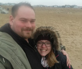 Hayley and her fiancé James on the beach on Valentine's Day following her successful surgery