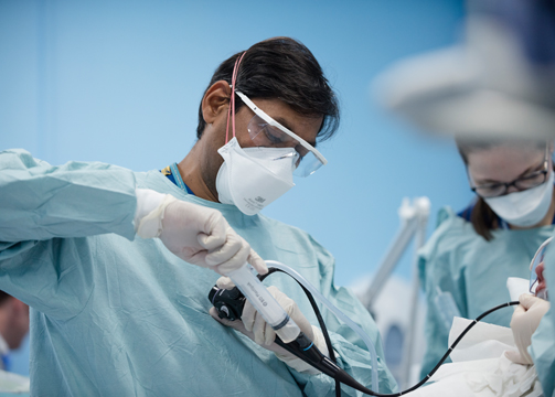 Professor Pallav Shah doing a bronchoscopy