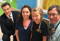 Lorna Wren with her daughter Georgie, Mr Simon Jordan (left) and Professor Andy Bush