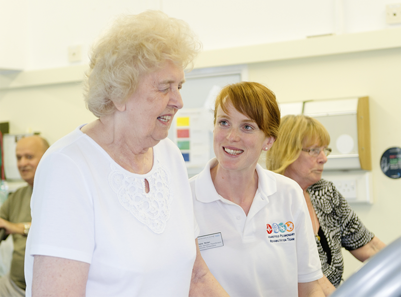 Pulmonary rehabilitation team member with a patient