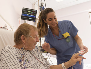 Smiling nurse and patient