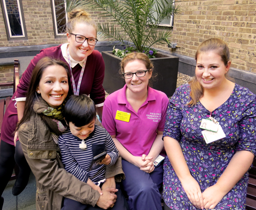 Social Club leads Laura Karlsen, Romilly Cuthbert and Rebecca McKeever (Left to right), with Zach Islam and his mum Jushna