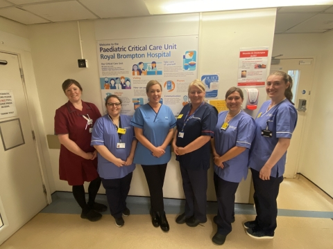 Left to right: Victoria Felton, head of nursing, children's services, Ana Pedro, staff nurse, Kate Pye, NHSE deputy director of children's and young people's nursing, Jennifer Webb, matron, and Joanna Gracio and Melissa Ollivier, PICU practice educators.