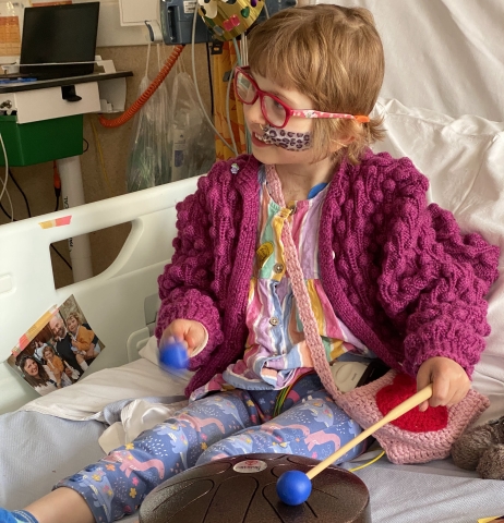 Agi, a five-year-old patient at Royal Brompton Hospital, participating in a Vocal Beats session 